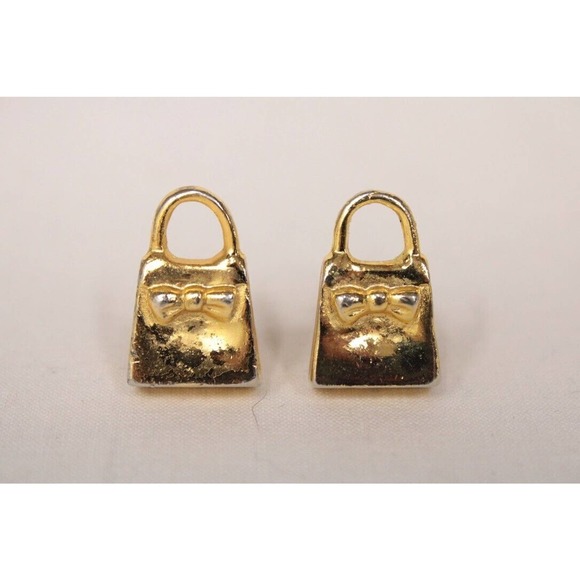 Vintage Cufflinks Gold Tone Novelty Purse Shape Ladies' Handbag Bullet Back - Picture 1 of 6